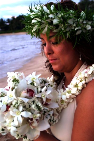 Orchid Tuberose Leis At Sunset